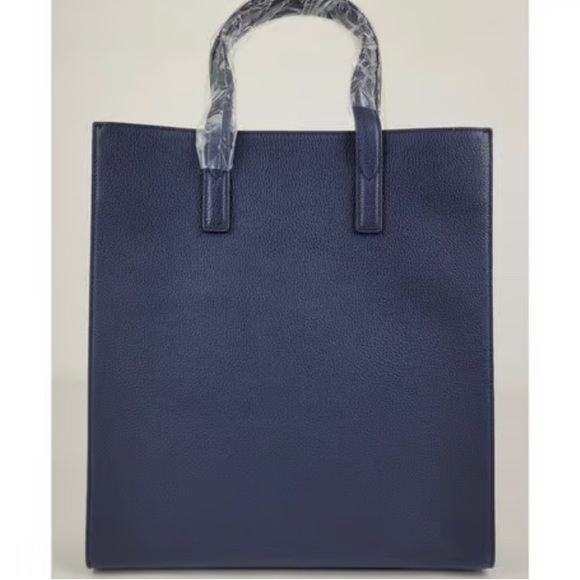 MCM Navy Leather Messenger Tote Bag with Camo Print - Picture 3 of 12